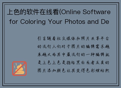 上色的软件在线看(Online Software for Coloring Your Photos and Designs.)