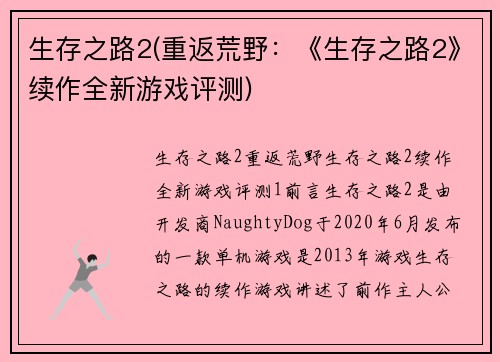 生存之路2(重返荒野：《生存之路2》续作全新游戏评测)